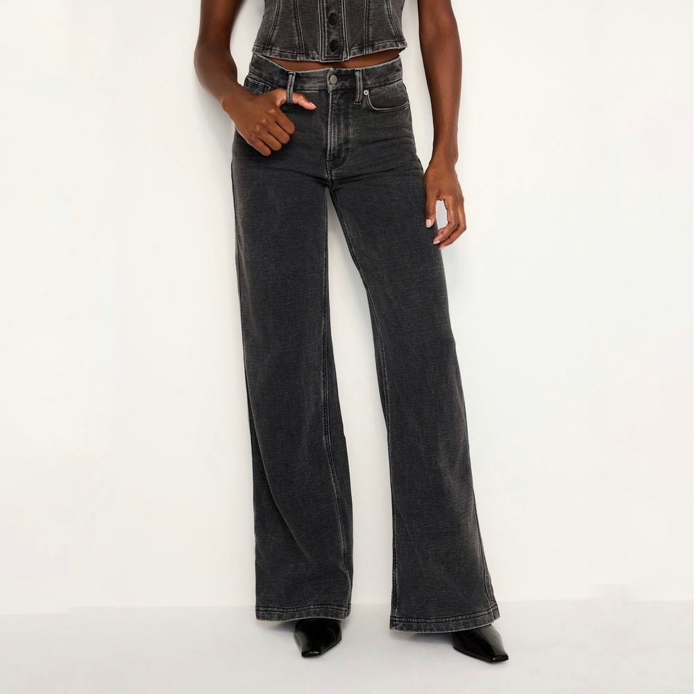 Good American | Jeanius Good Skate Sweatpant Wide Leg Jeans Size 10 100% Cotton